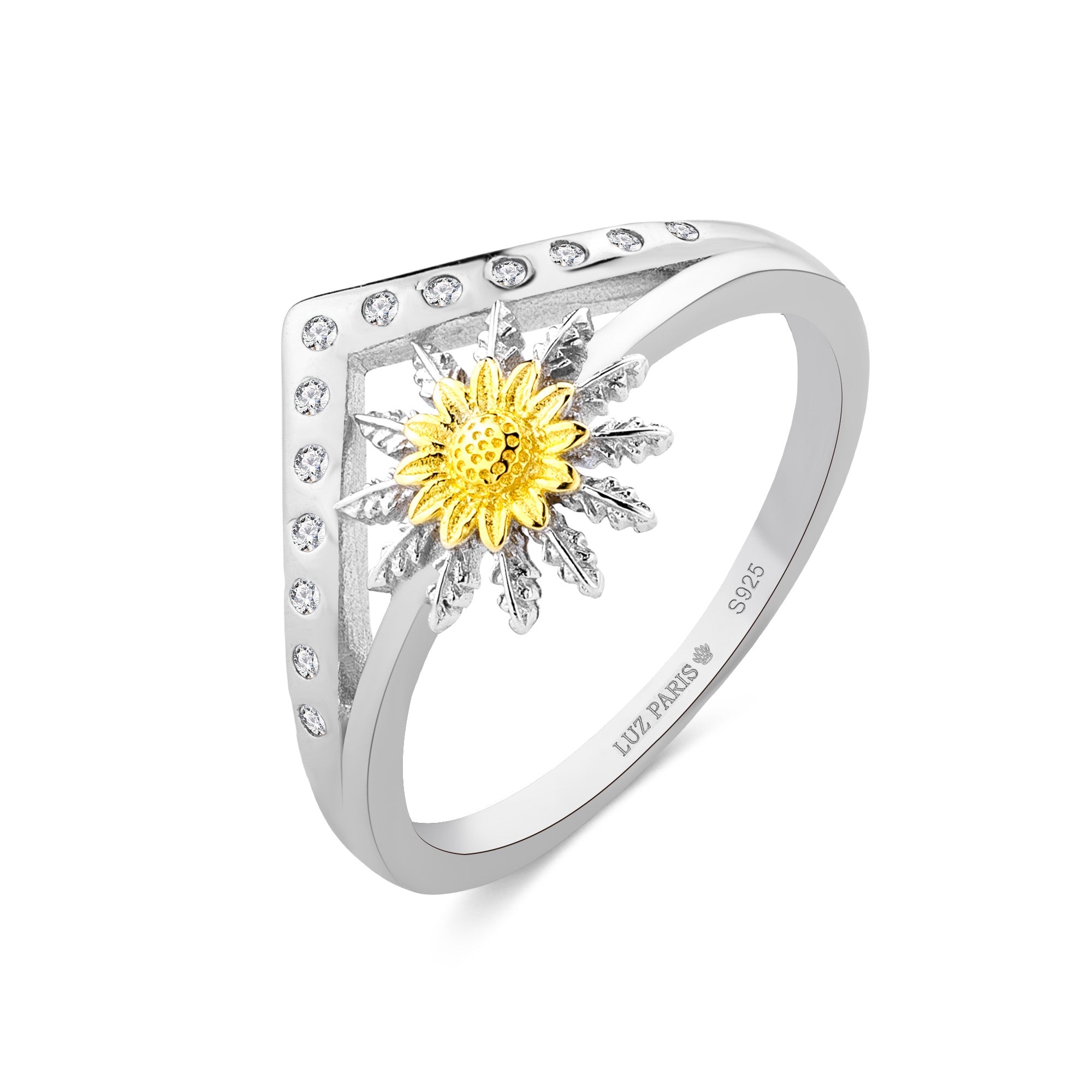 Anillo Plata 925mls Eguzkilore bicolor baño Oro 18k Corona Circonitas blancas (6 tallas disponible)