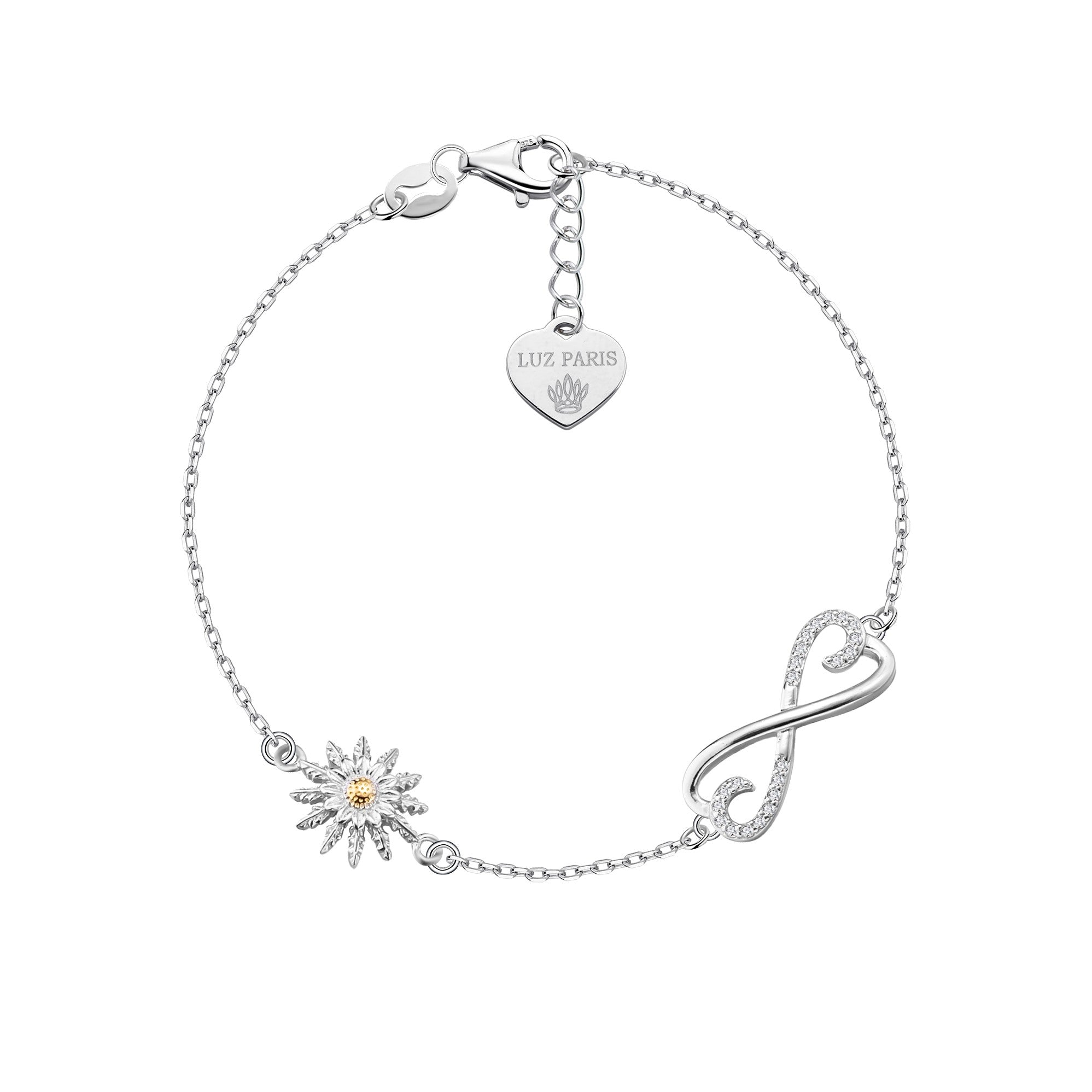 Pulsera Plata 925mls Eguzkilore bicolor baño Oro 18k Infinito circonitas