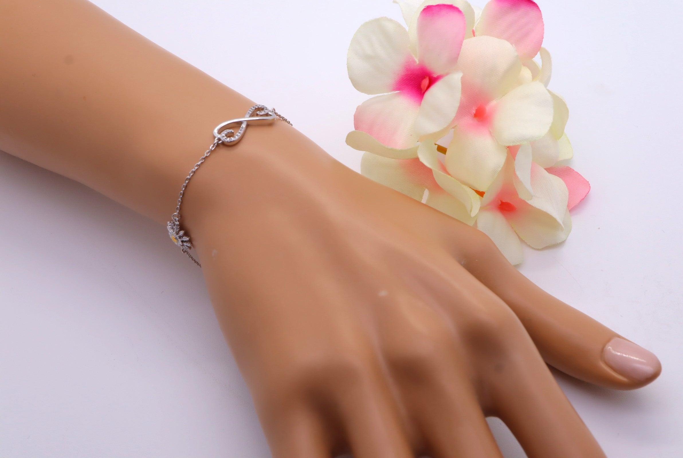 Pulsera Plata 925mls Eguzkilore bicolor baño Oro 18k Infinito circonitas