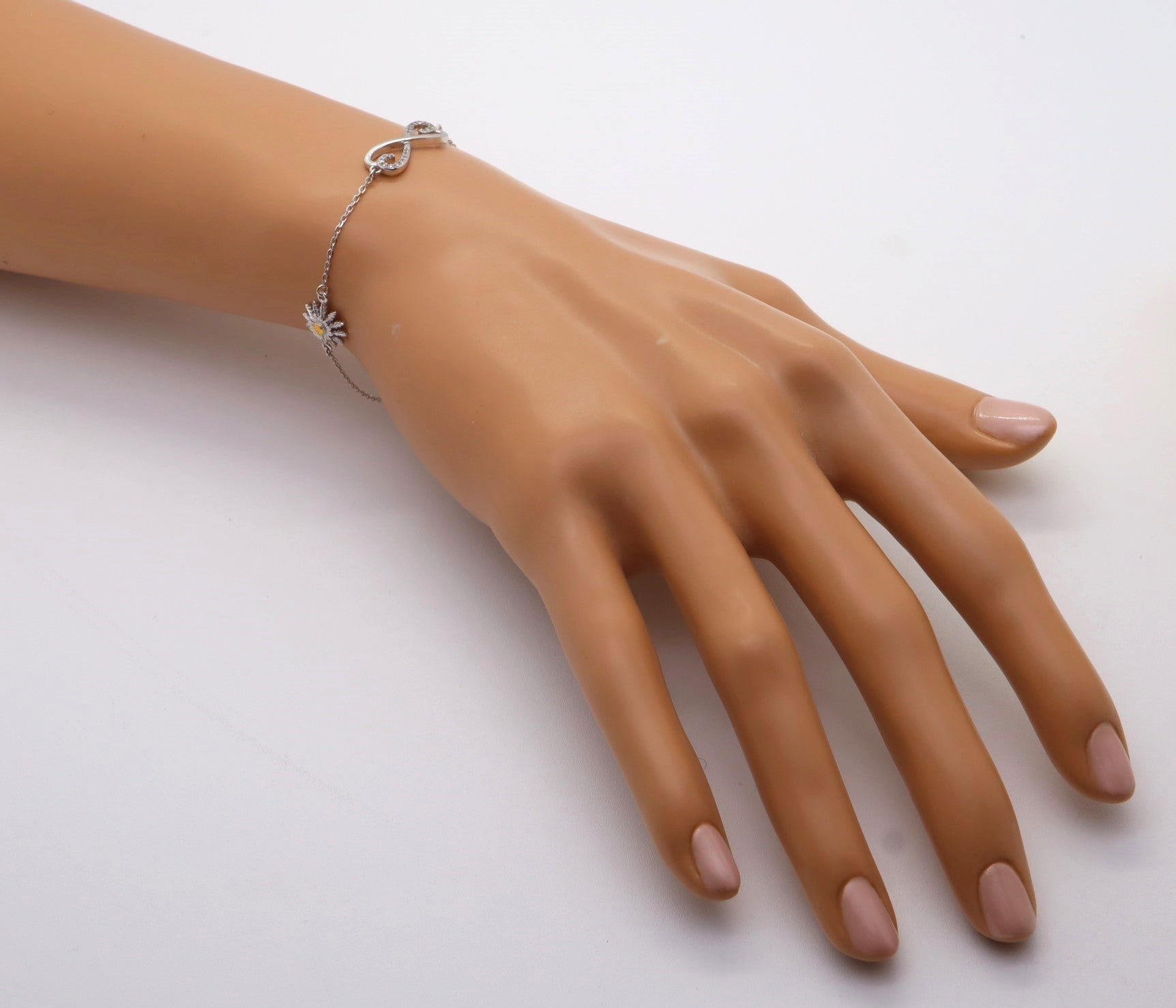 Pulsera Plata 925mls Eguzkilore bicolor baño Oro 18k Infinito circonitas