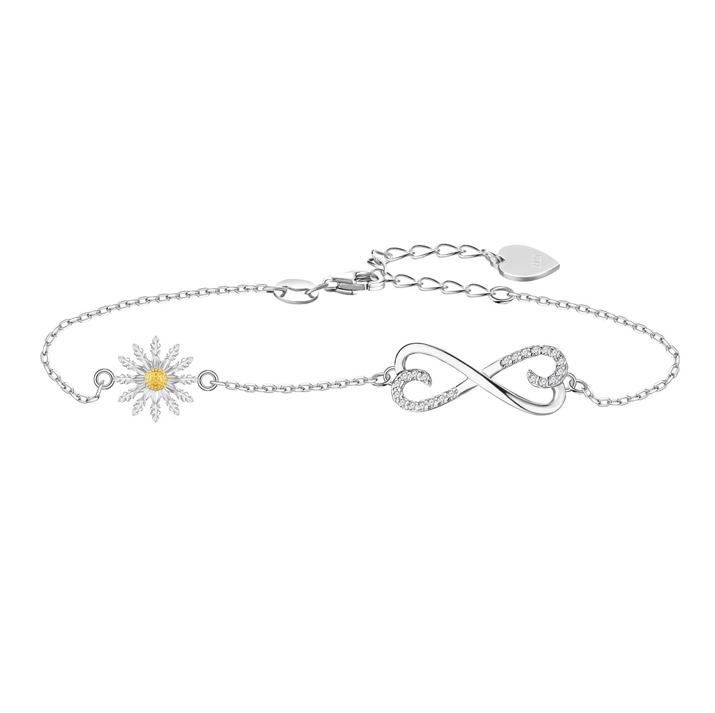 Pulsera Plata 925mls Eguzkilore bicolor baño Oro 18k Infinito circonitas