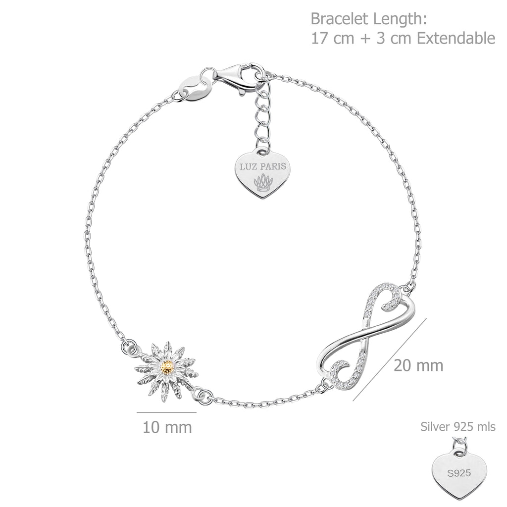 Pulsera Plata 925mls Eguzkilore bicolor baño Oro 18k Infinito circonitas