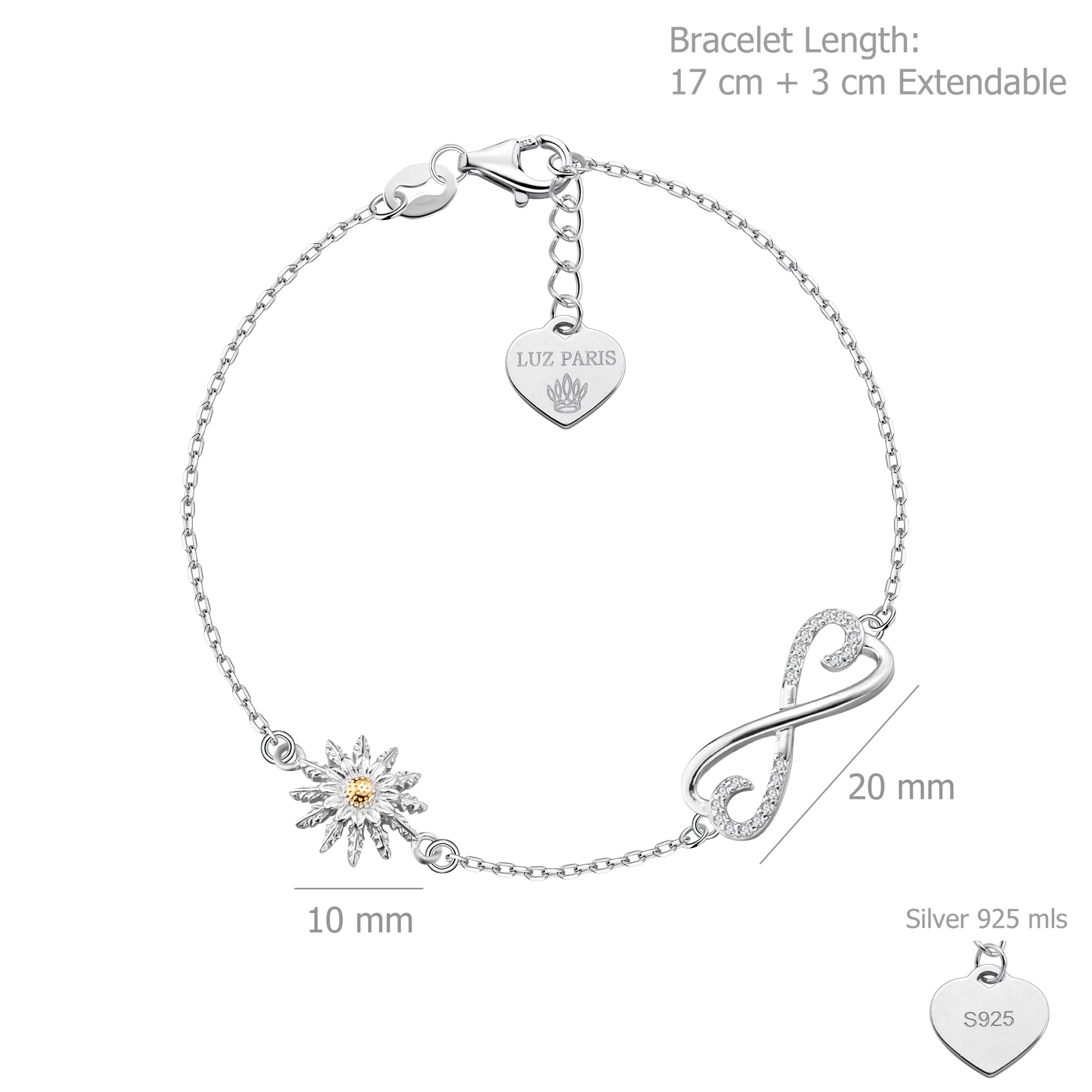 Pulsera Plata 925mls Eguzkilore bicolor baño Oro 18k Infinito circonitas