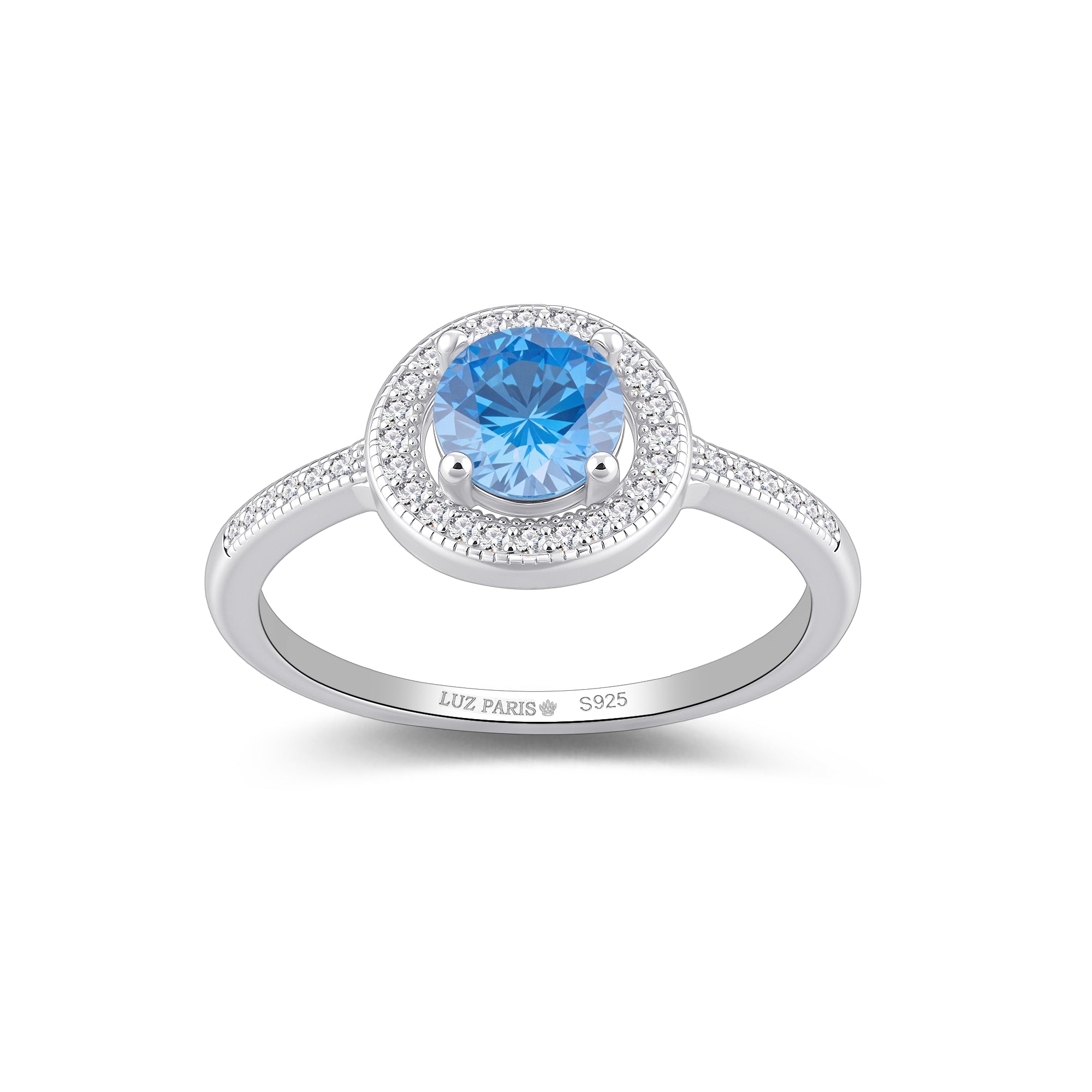 Anillo Plata 925mls Circonita central Azul y circonitas blancas