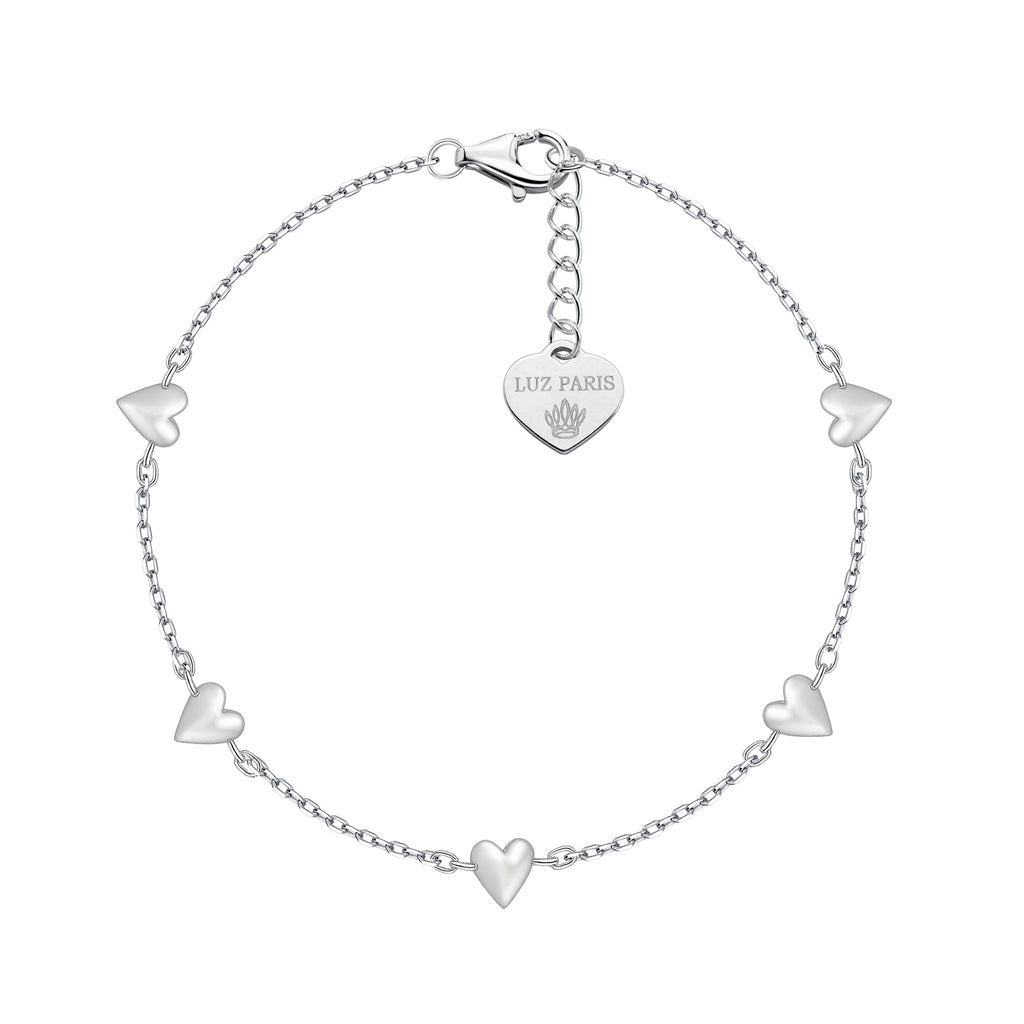 Pulsera Plata 925mls con Cinco Corazones | Elegancia Romántica | Joya Mujer