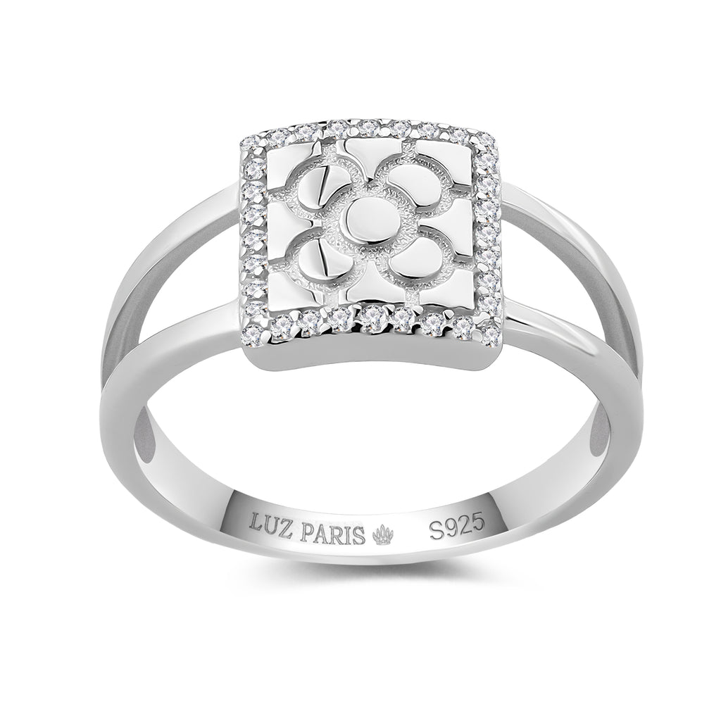 Anillo Plata 925mls Baldosa Bilbao circonitas blancas (6 tallas disponible)