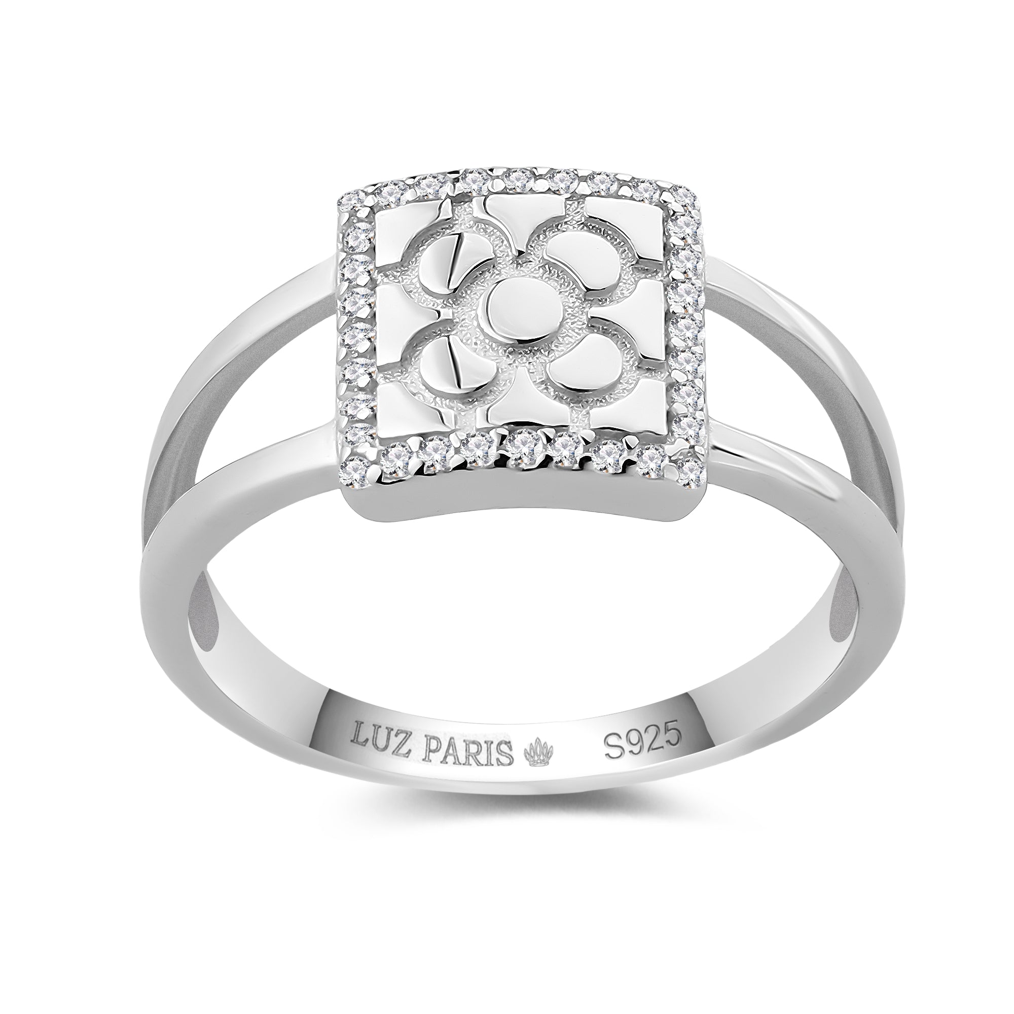 Anillo Plata 925mls Baldosa Bilbao circonitas blancas (6 tallas disponible)