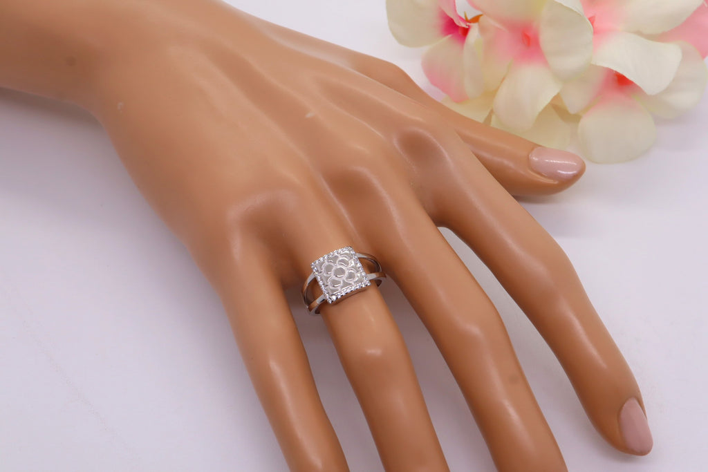 Anillo Plata 925mls Baldosa Bilbao circonitas blancas (6 tallas disponible)