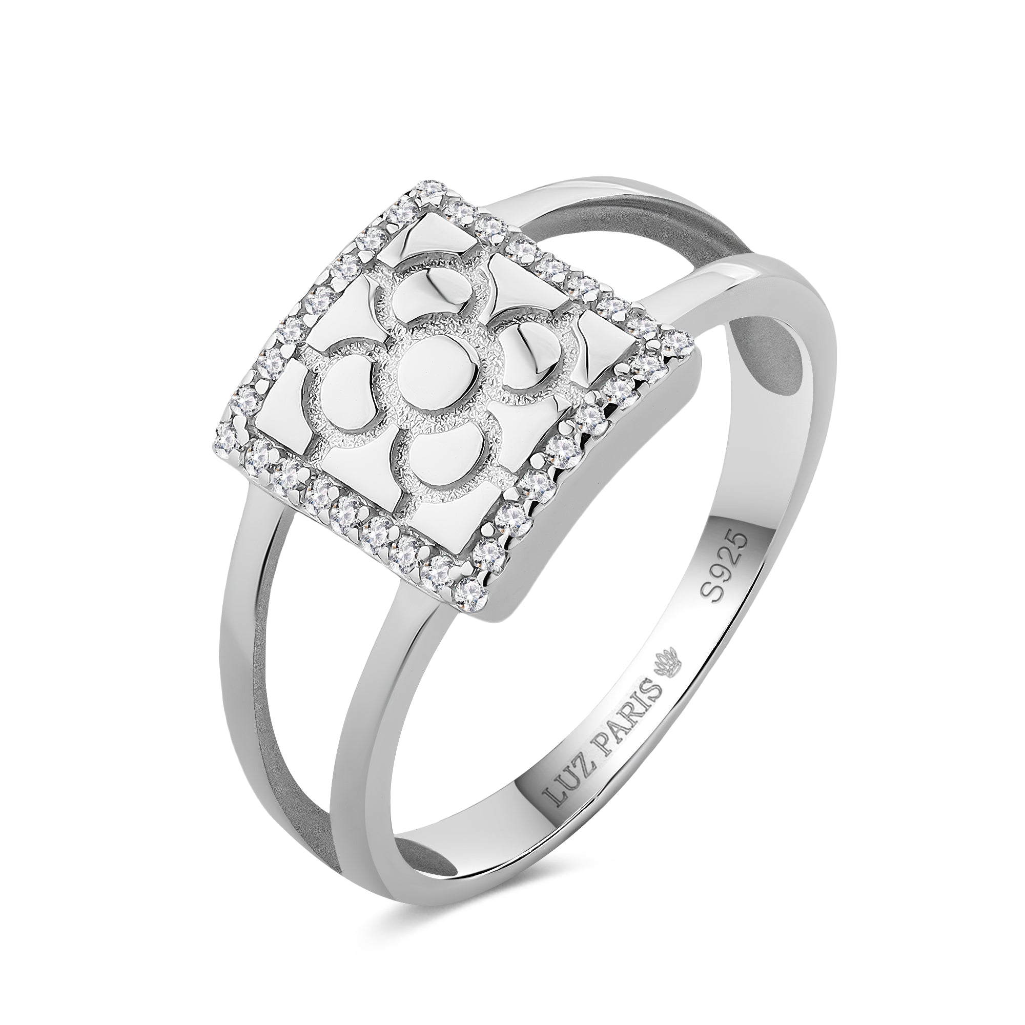 Anillo Plata 925mls Baldosa Bilbao circonitas blancas (6 tallas disponible)