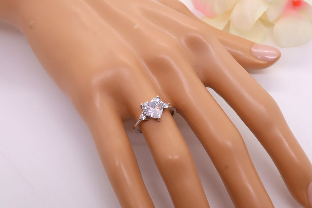 Anillo Plata 925mls Corazón blanco Circonitas