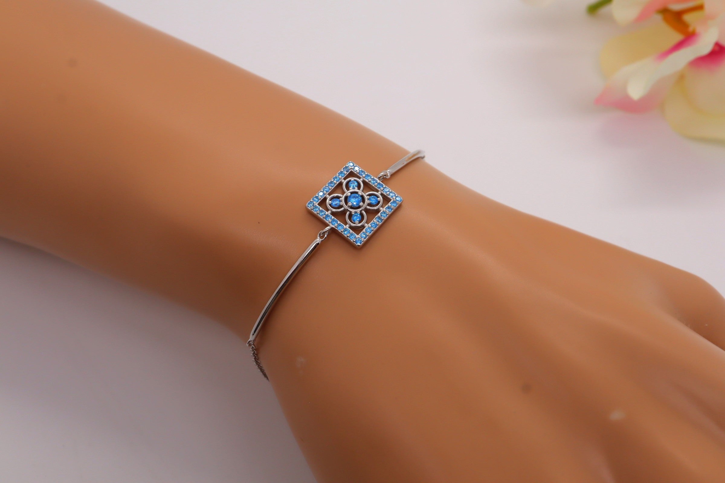 Pulsera Plata 925mls Baldosa Bilbao Azul Circonitas | Joyería Vasca