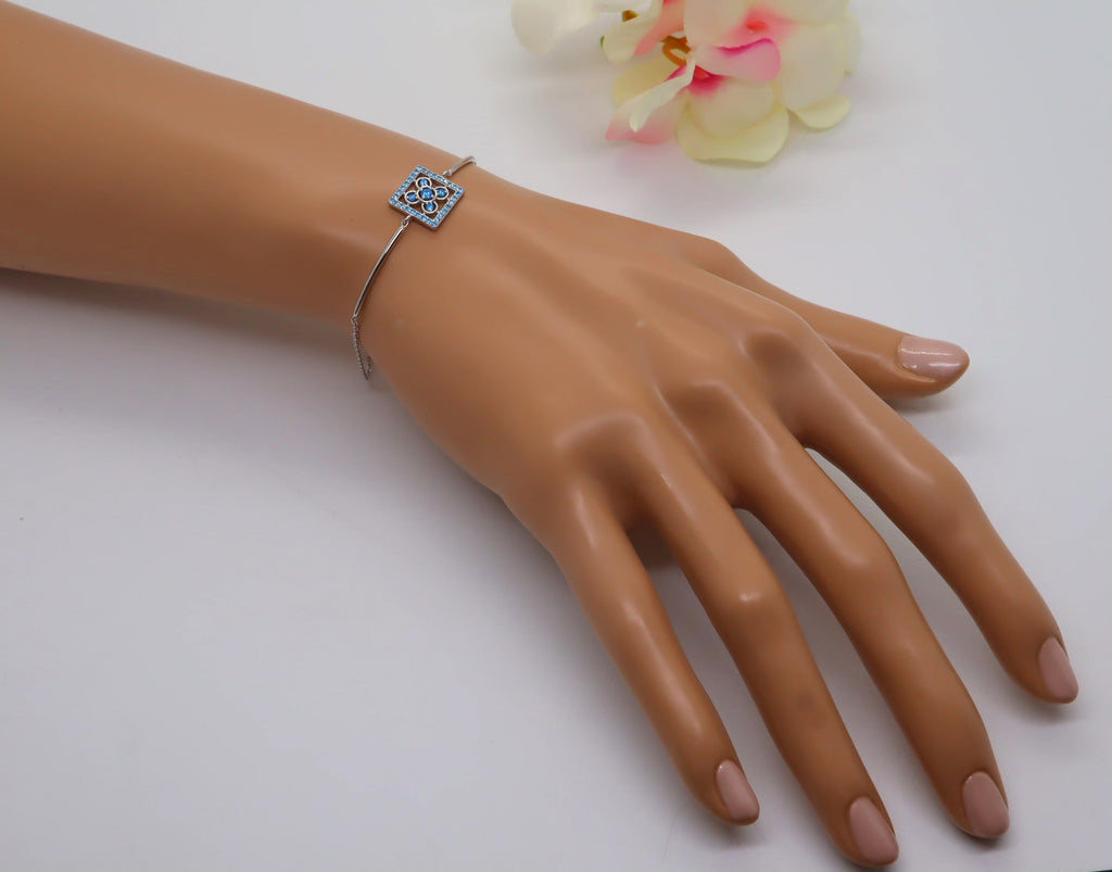 Pulsera Plata 925mls Baldosa Bilbao Azul Circonitas | Joyería Vasca