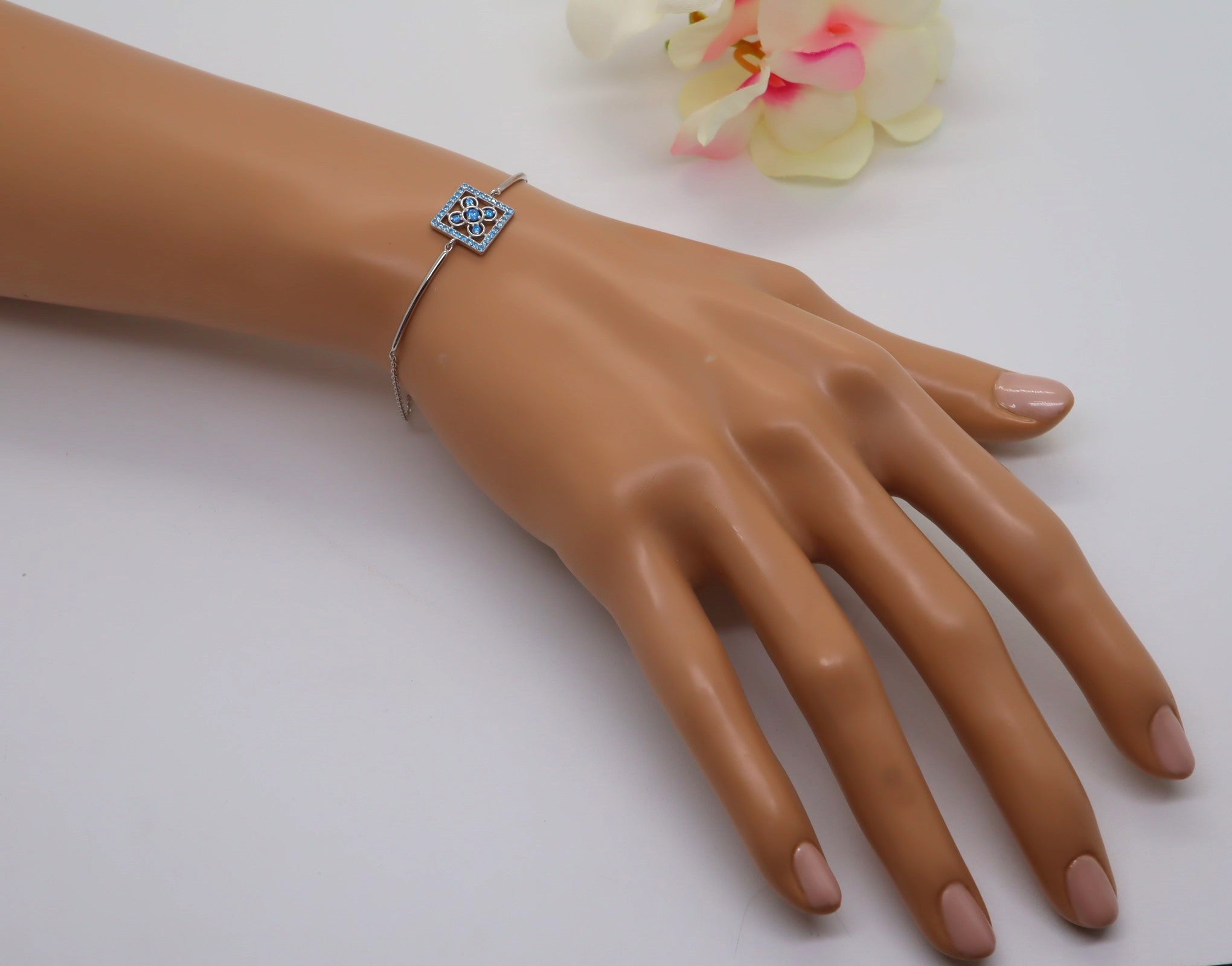 Pulsera Plata 925mls Baldosa Bilbao Azul Circonitas | Joyería Vasca