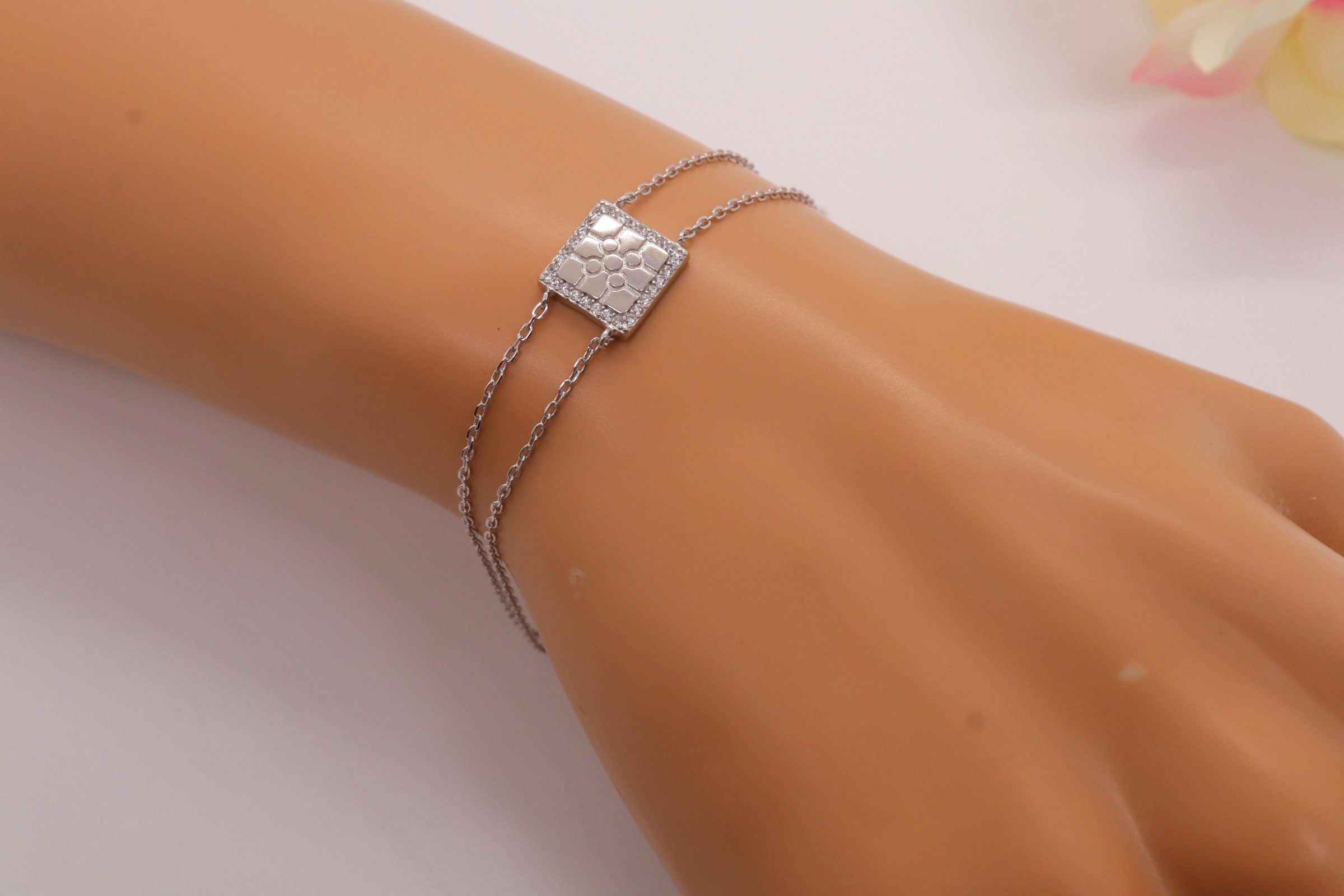 Pulsera Plata 925mls Baldosa Bilbao circonitas