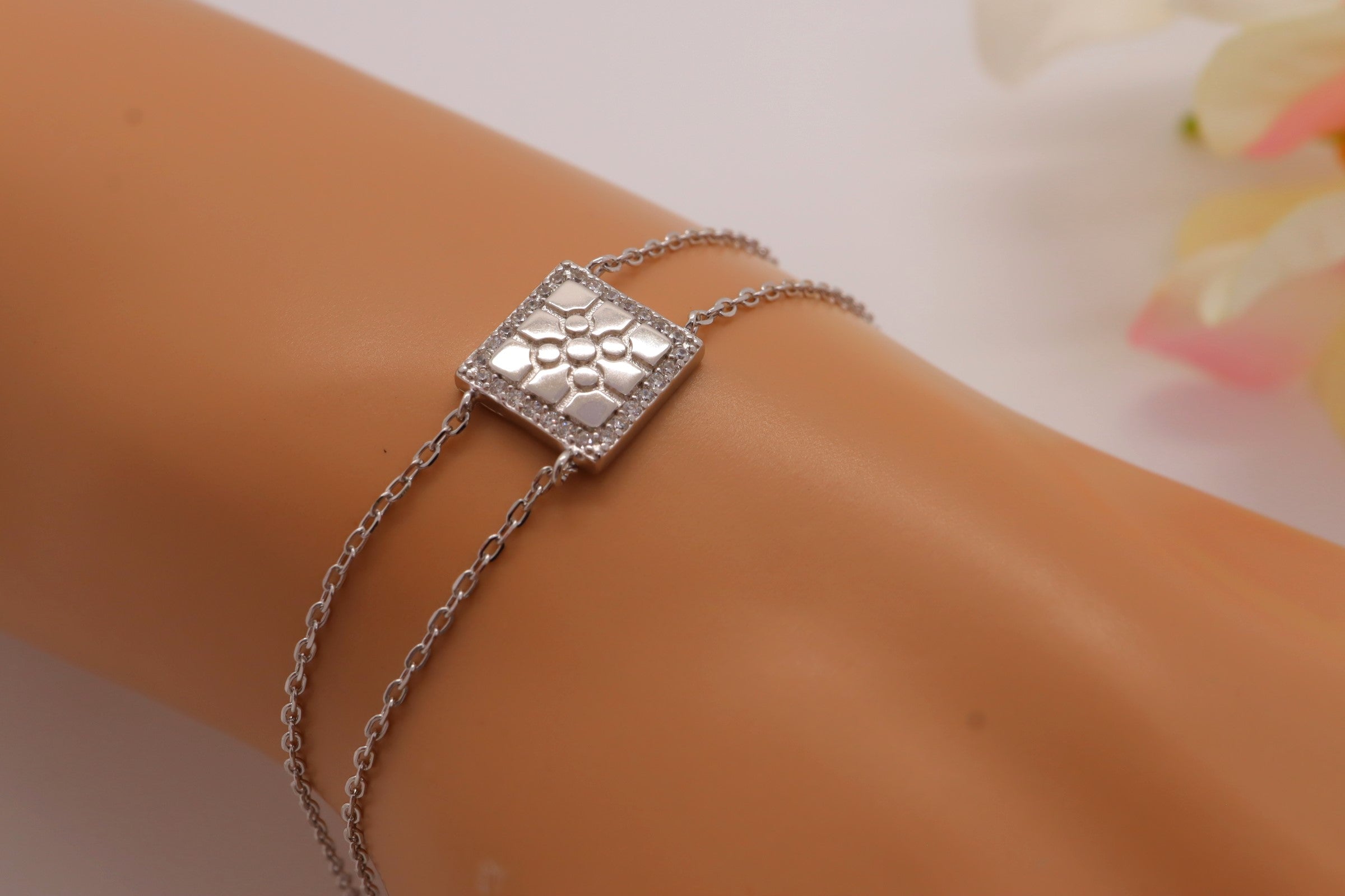 Pulsera Plata 925mls Baldosa Bilbao circonitas