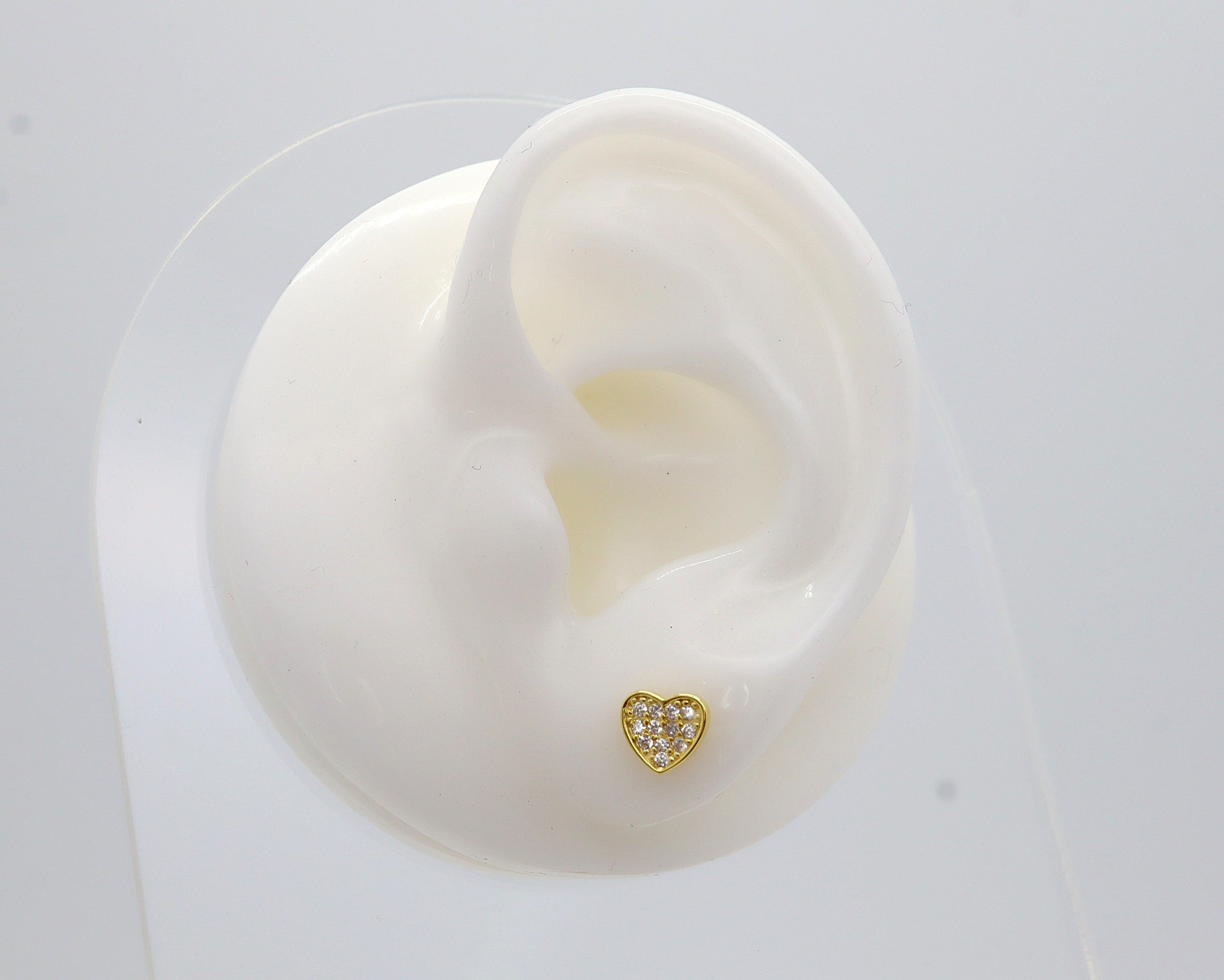 Pendientes Plata 925mls baño Oro 18 Kilates Corazón con 12 circonitas blancas