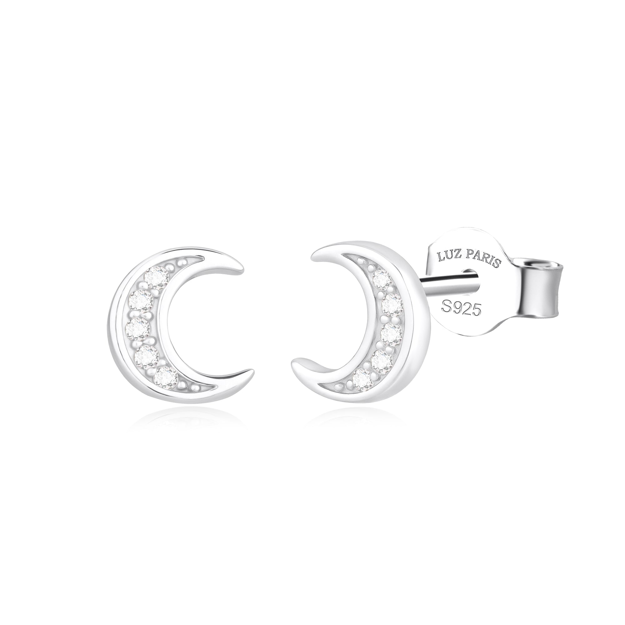 Pendientes Plata 925mls Luna con 5 Circonitas blancas