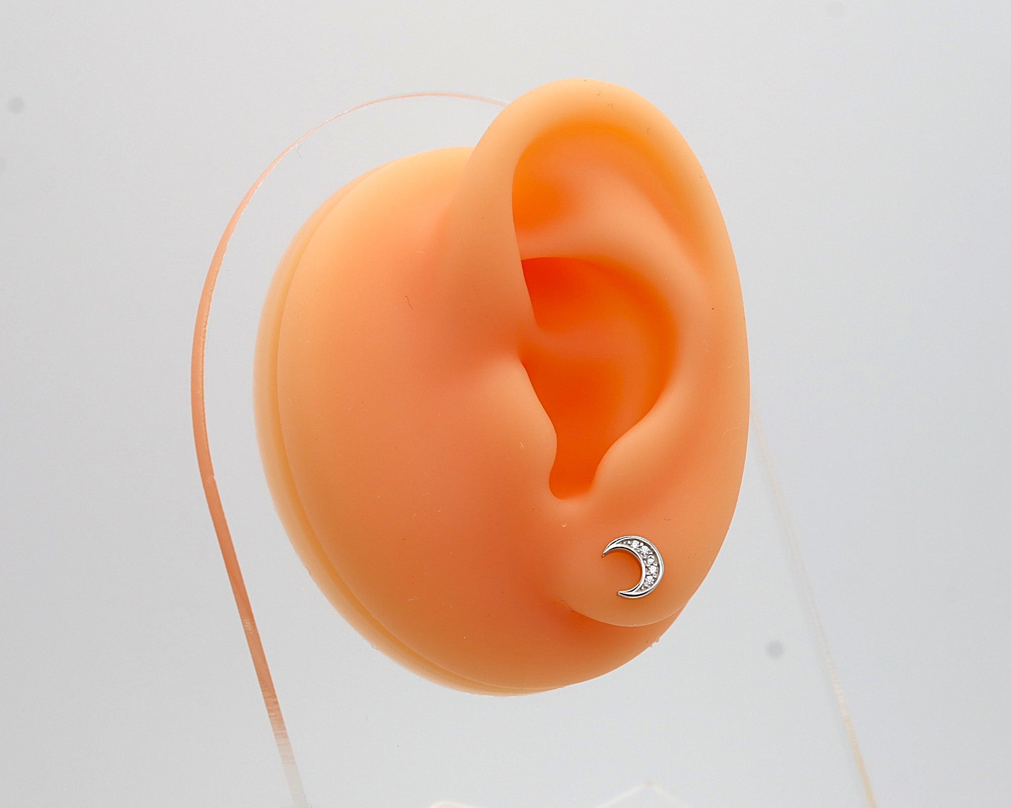 Pendientes Plata 925mls Luna con 5 Circonitas blancas