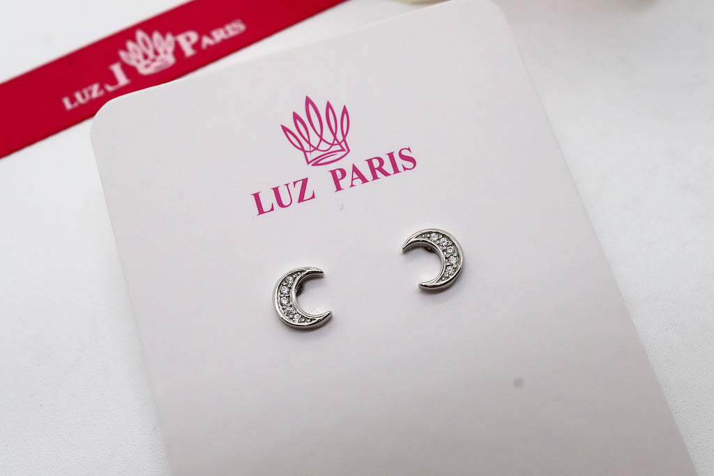 Pendientes Plata 925mls Luna con 5 Circonitas blancas