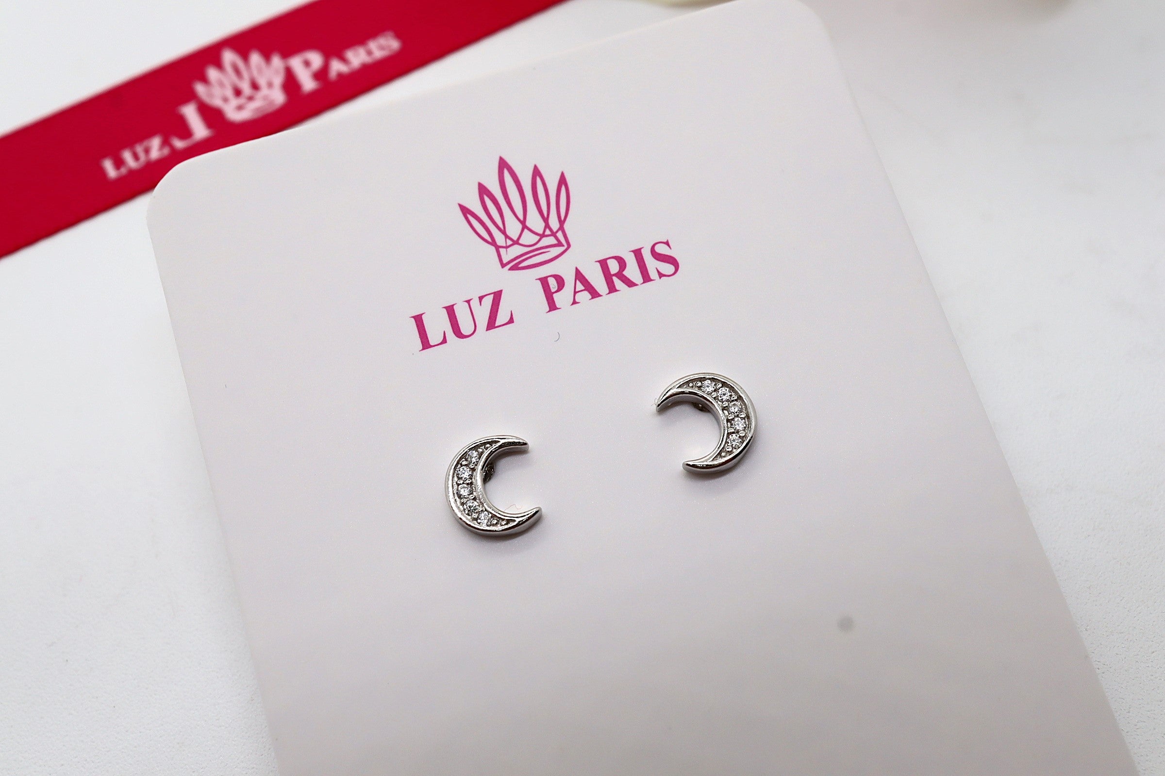 Pendientes Plata 925mls Luna con 5 Circonitas blancas