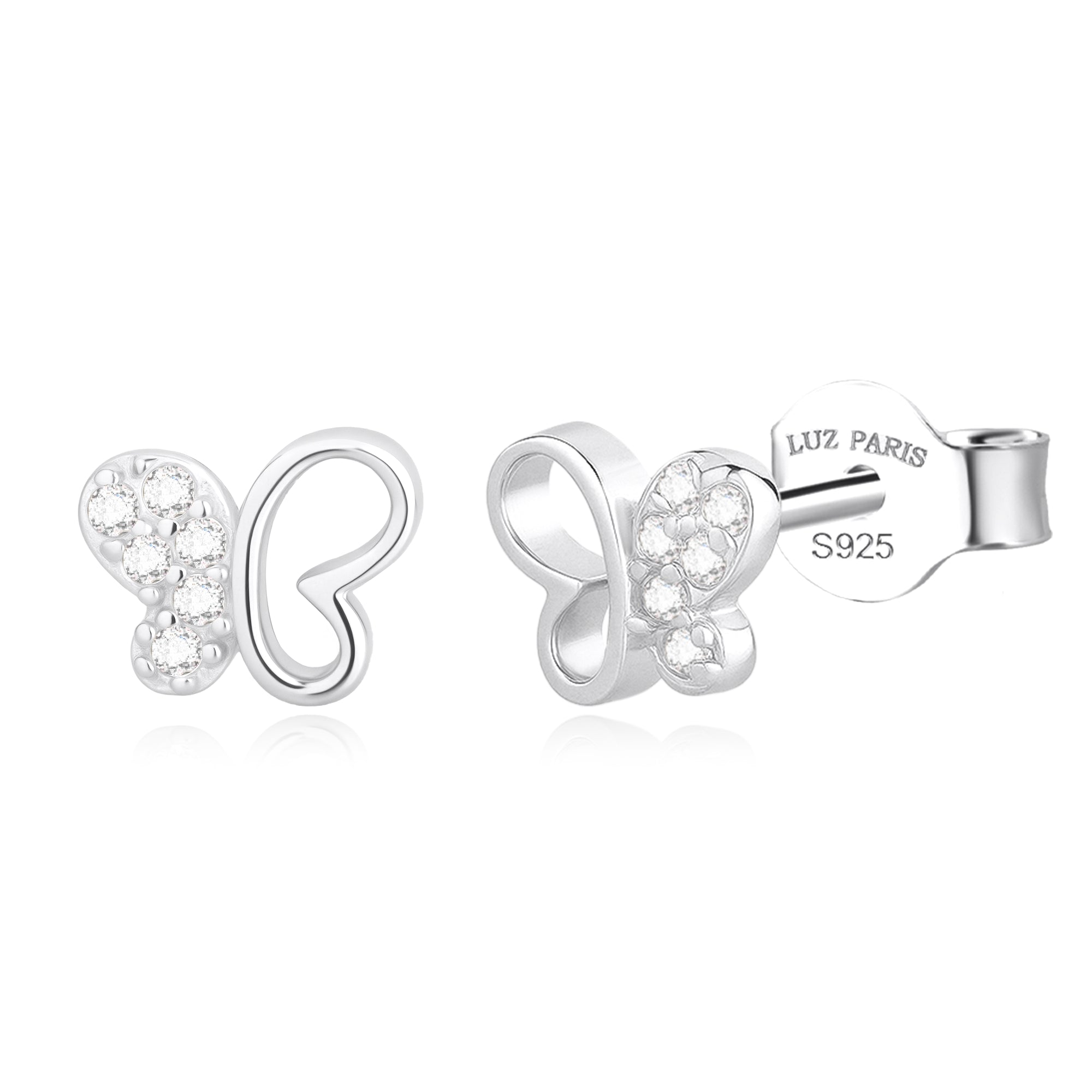 Pendientes Plata 925mls Mariposa con 6 Circonitas blancas
