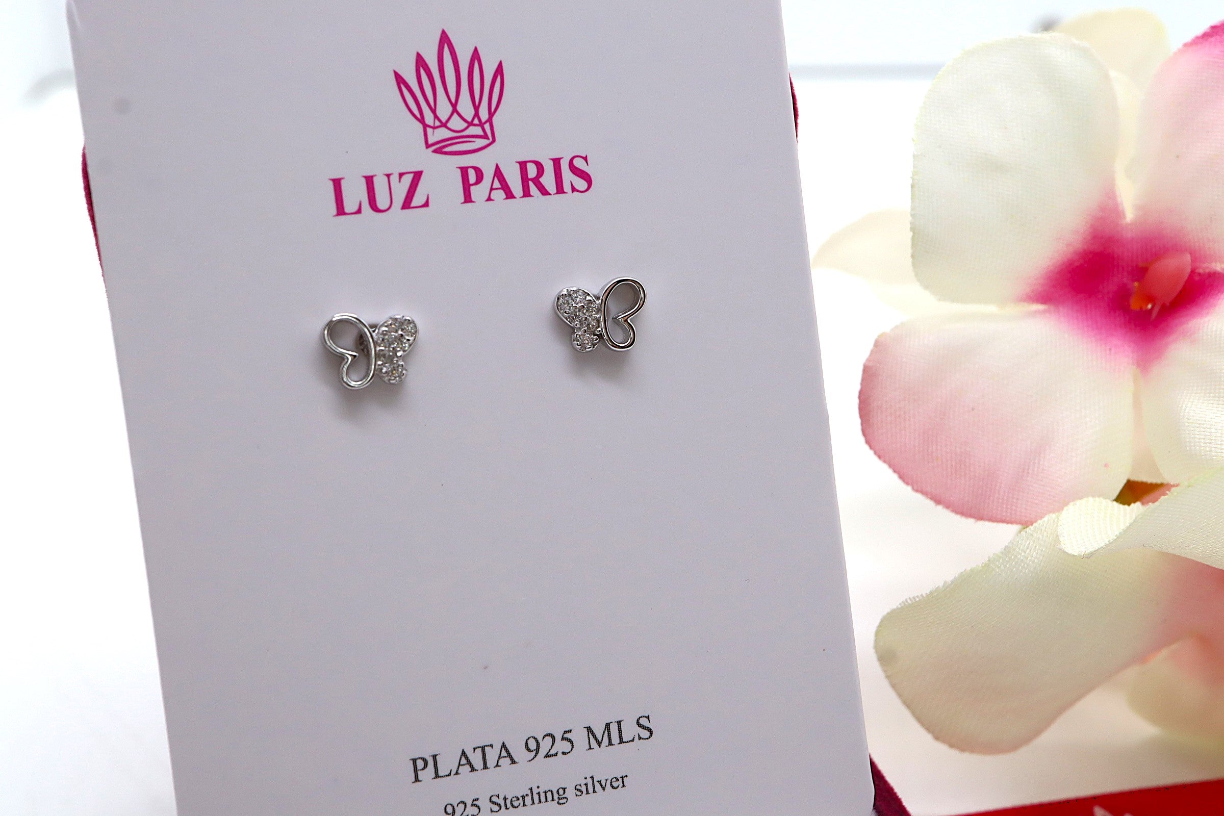 Pendientes Plata 925mls Mariposa con 6 Circonitas blancas