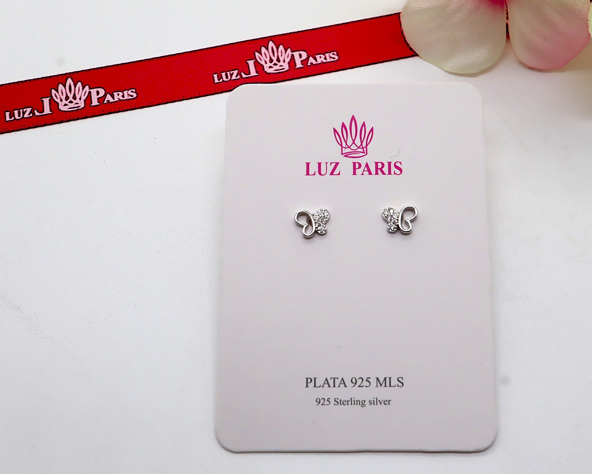 Pendientes Plata 925mls Mariposa con 6 Circonitas blancas