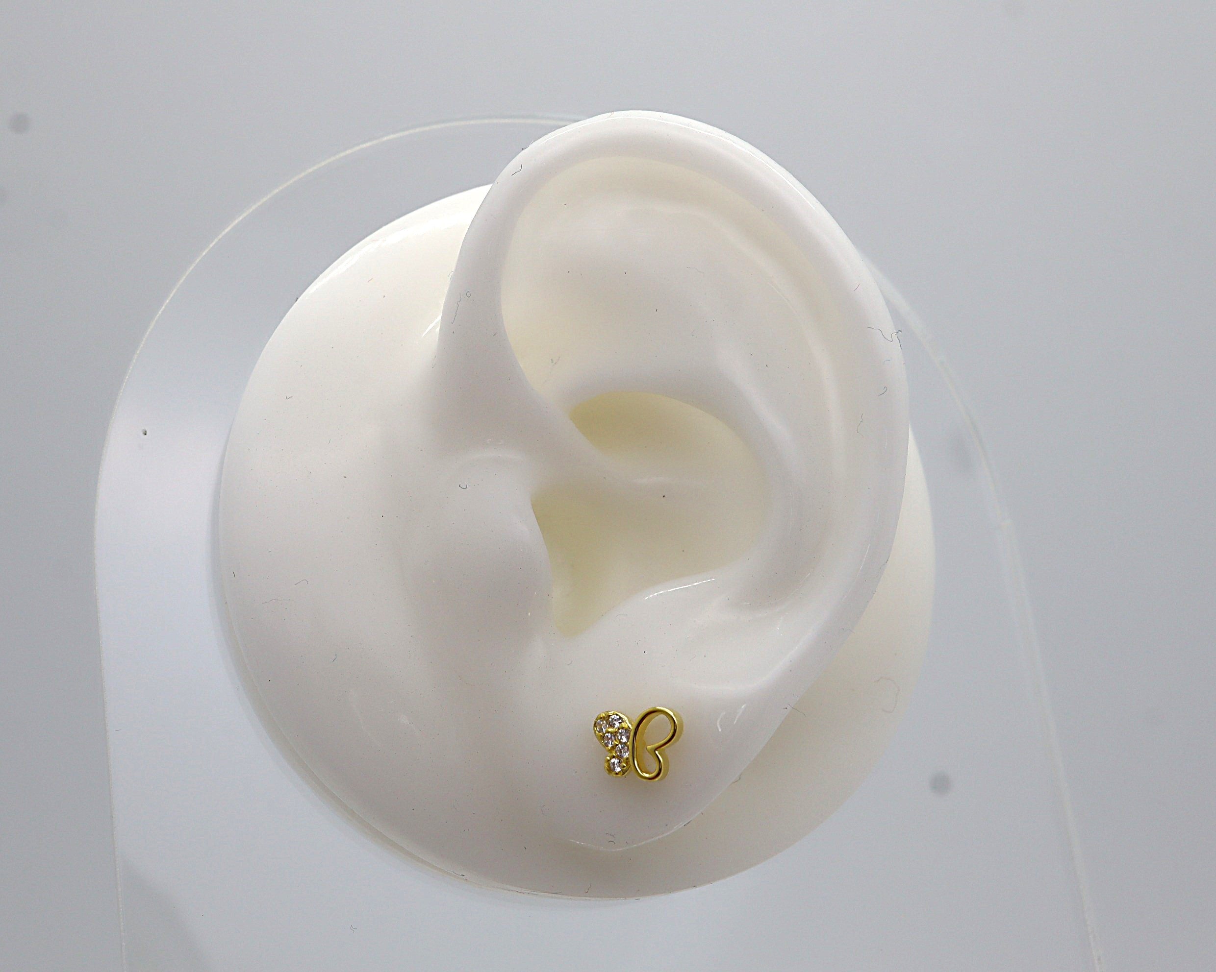 Pendientes Plata 925mls baño Oro 18 Kilates Mariposa con 6 circonitas blancas