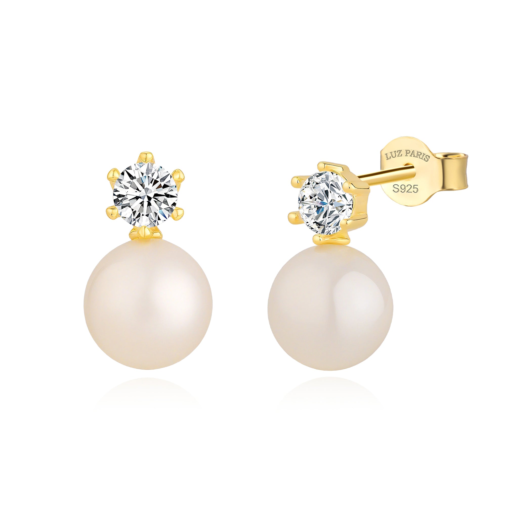 Pendientes Plata 925mls baño Oro 18 Kilates Perla con circonita blanca