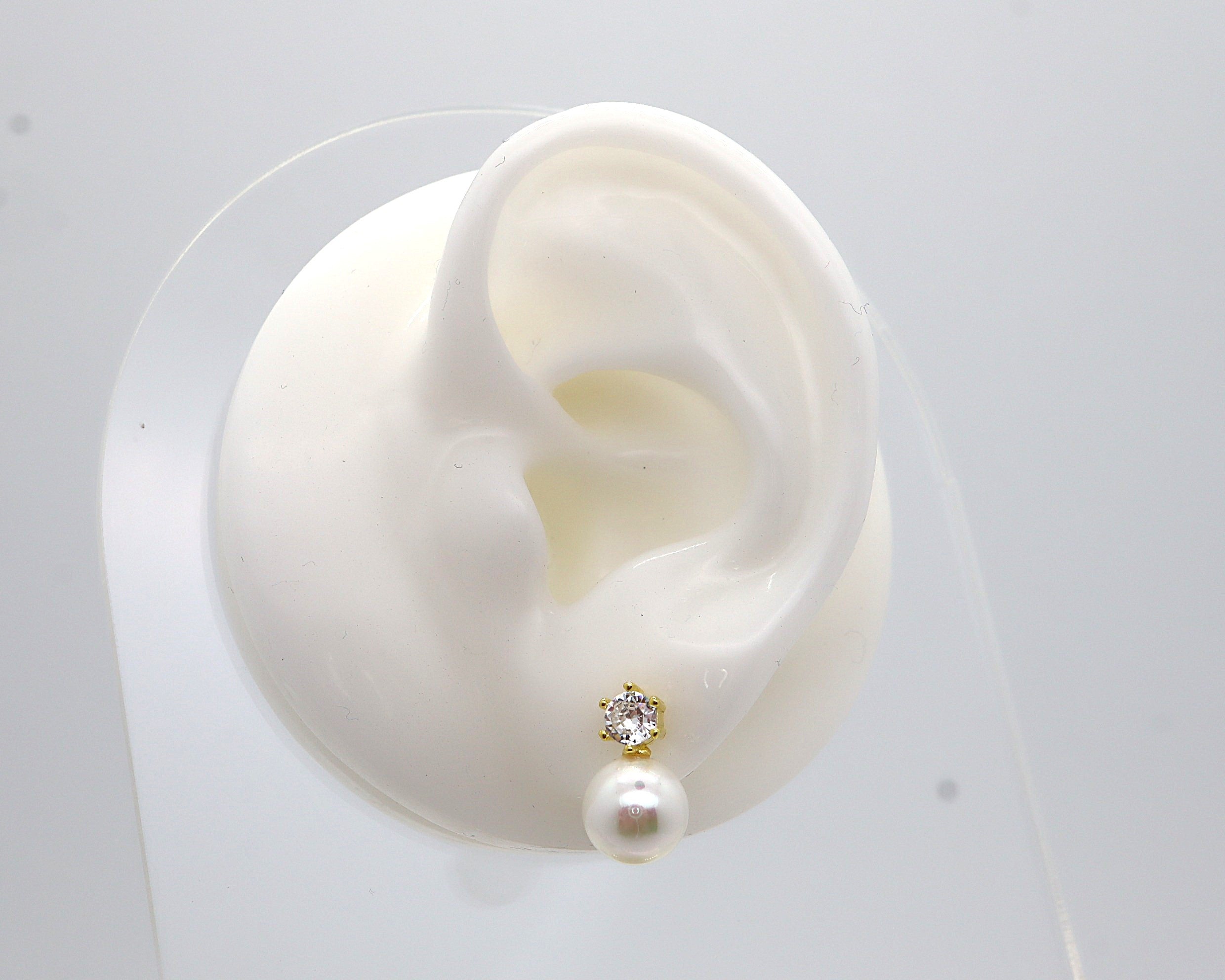 Pendientes Plata 925mls baño Oro 18 Kilates Perla con circonita blanca