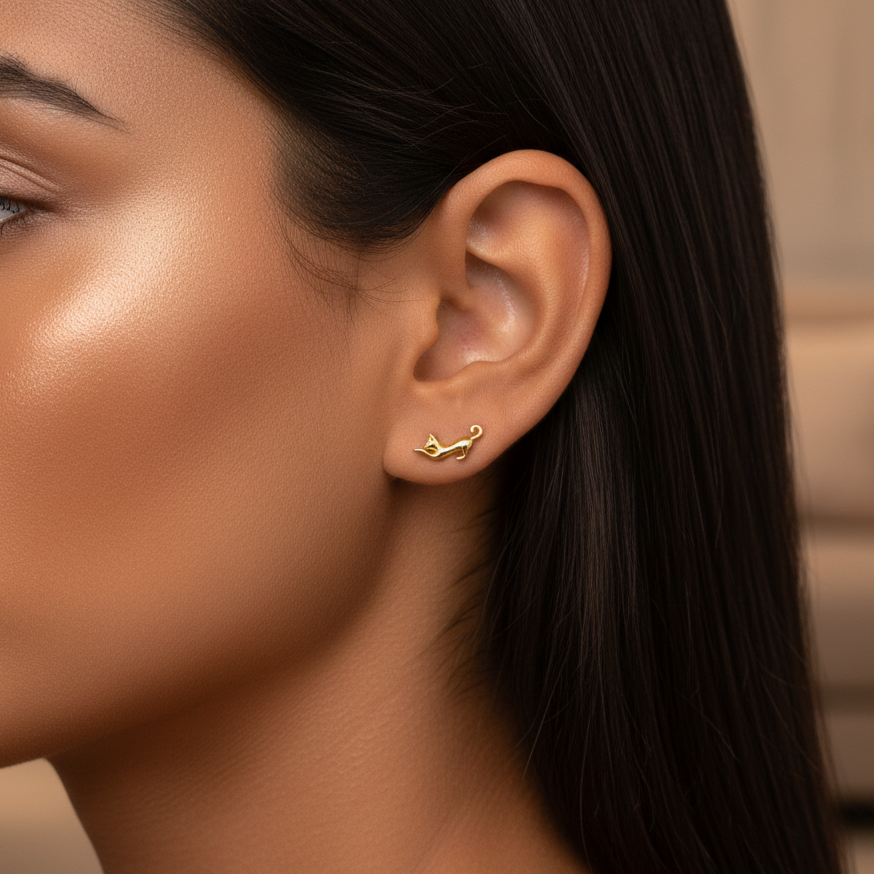 Pendientes Plata 925mls baño Oro 18 Kilates Gato