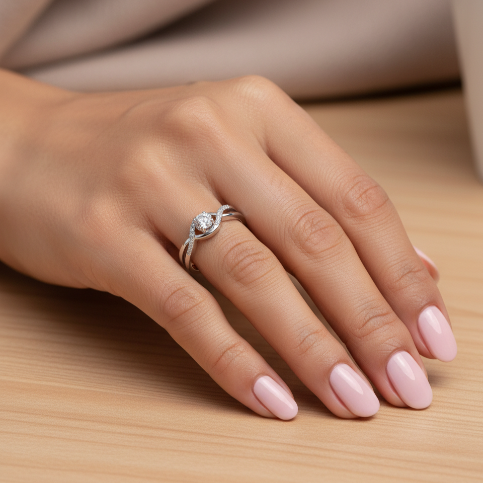 Anillo Plata 925mls Blanco Circonitas enlazado