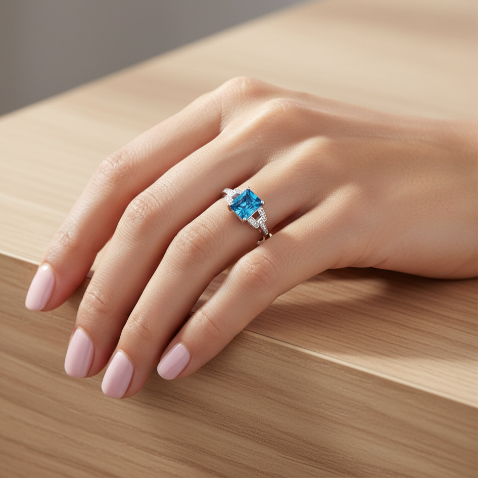 Anillo Plata 925mls Azul Circonitas
