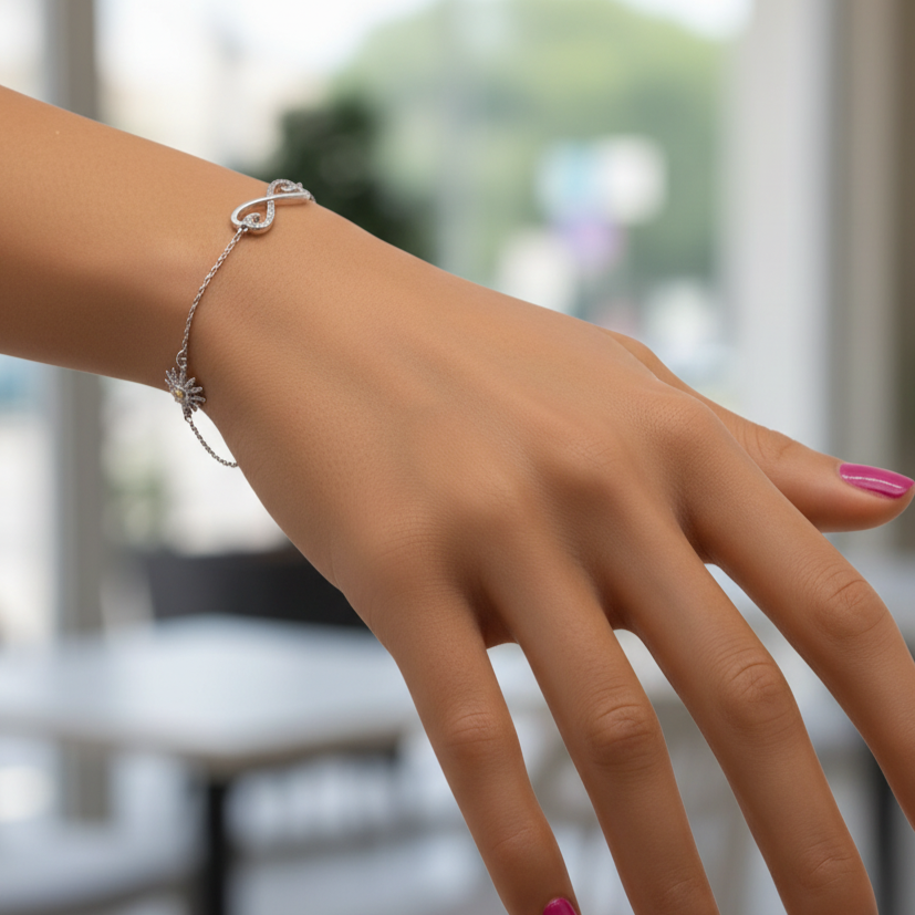 Pulsera Plata 925mls Eguzkilore bicolor baño Oro 18k Infinito circonitas | Joyería Vasca | Diseño Exclusivo LUZ PARIS