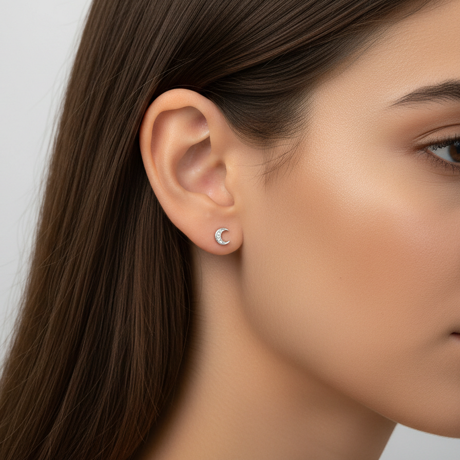 Pendientes Plata 925mls Luna con 5 Circonitas blancas