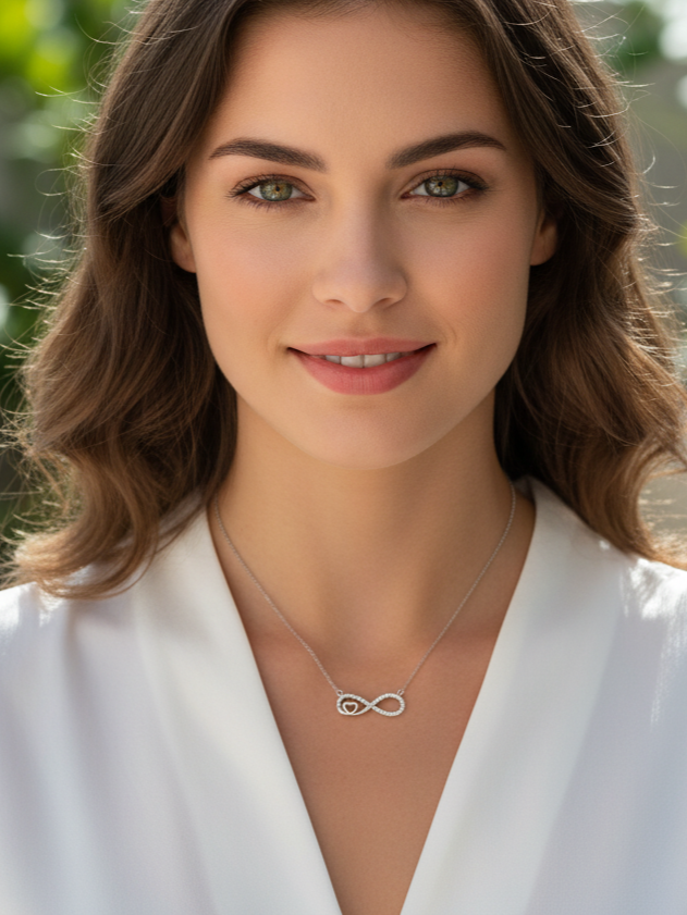 Collar Plata 925mls Infinito Corazón circonitas blancas