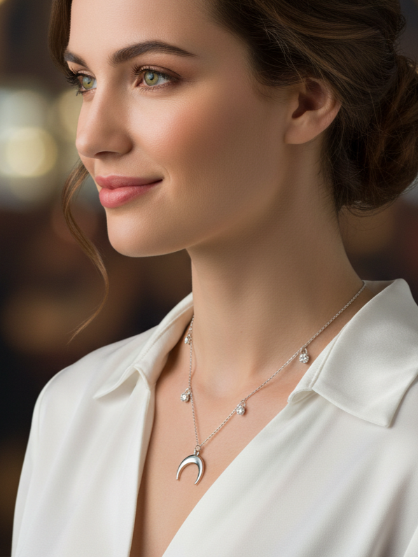 Collar Plata 925mls Luna y 6 circonitas blancas