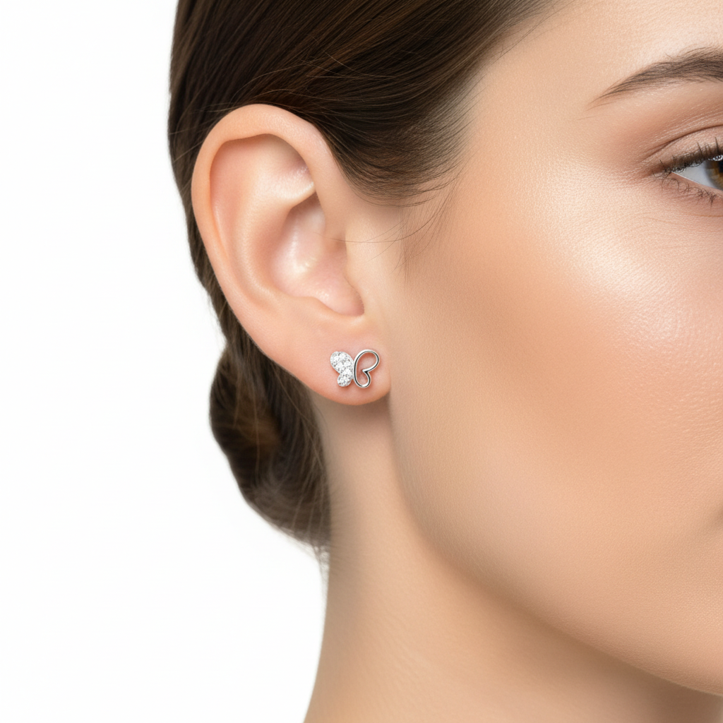 Pendientes Plata 925mls Mariposa con 6 Circonitas blancas