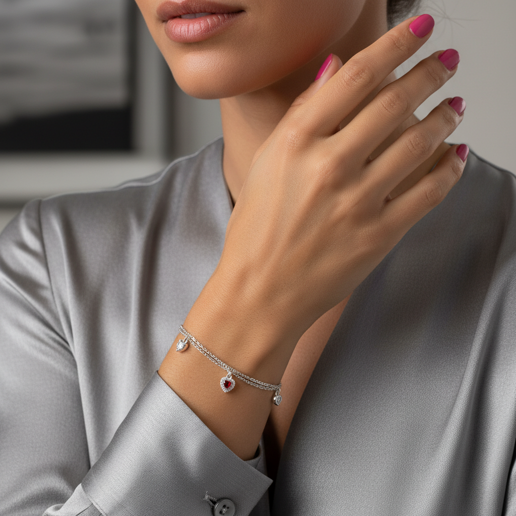 Pulsera Plata 925mls Tres Corazones y circonitas | Joyería Fina Mujer | Regalo Elegante | Pulsera Ajustable