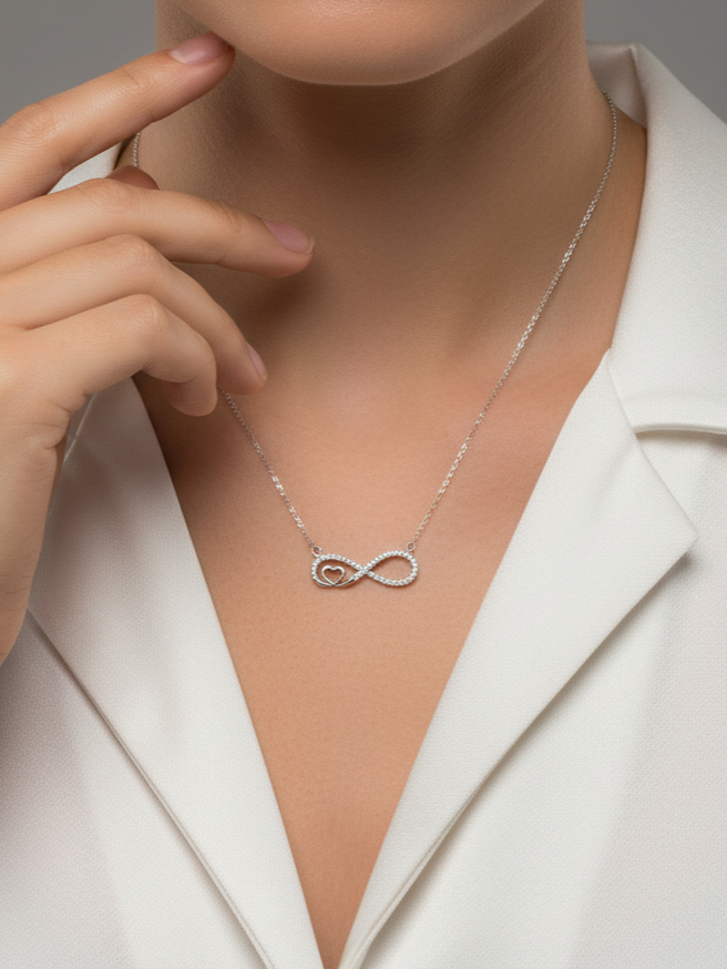 Collar Plata 925mls Infinito Corazón circonitas blancas