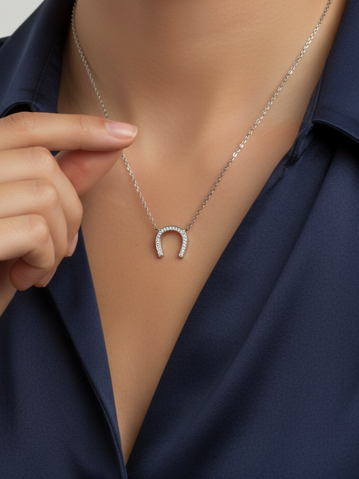 Collar Plata 925mls Herradura Suerte Circonitas blancas