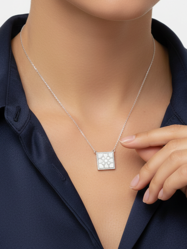 Collar Plata 925mls Baldosa Bilbao con Circonitas blancas