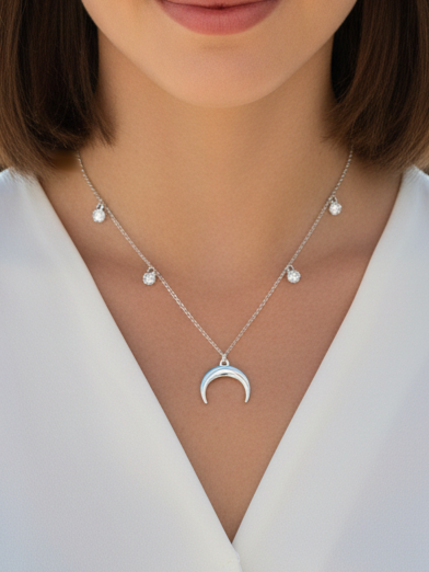 Collar Plata 925mls Luna y 6 circonitas blancas