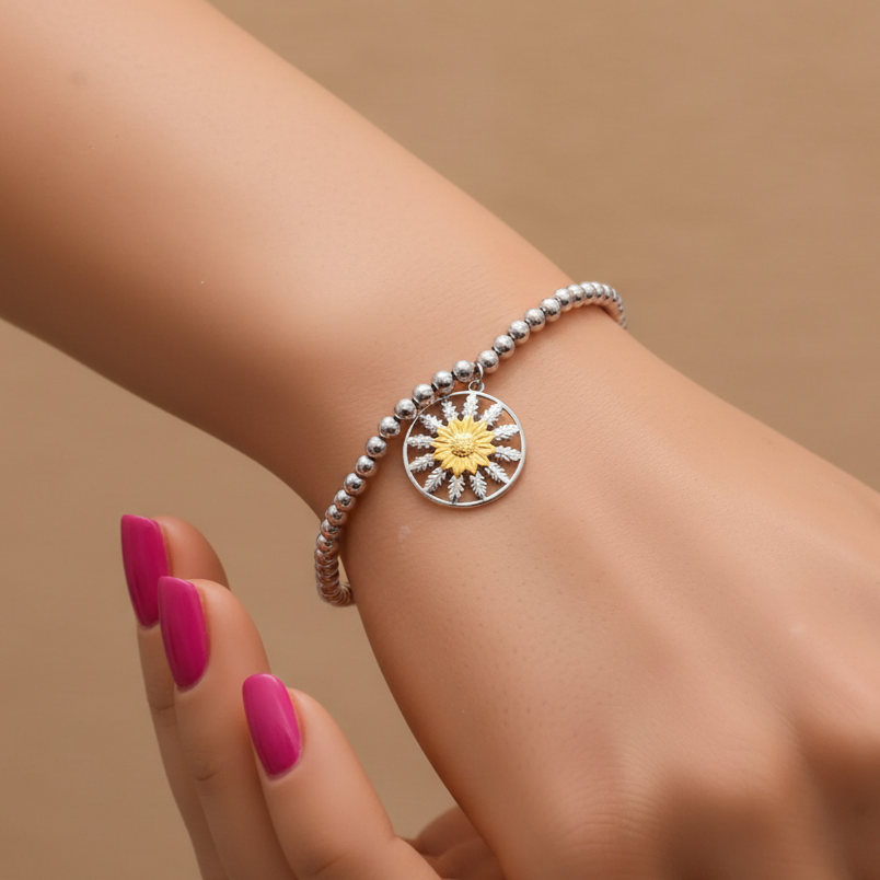 Pulsera Plata 925mls Eguzkilore bicolor baño Oro 18k | Joyería Vasca | Diseño exclusivo LUZ PARIS