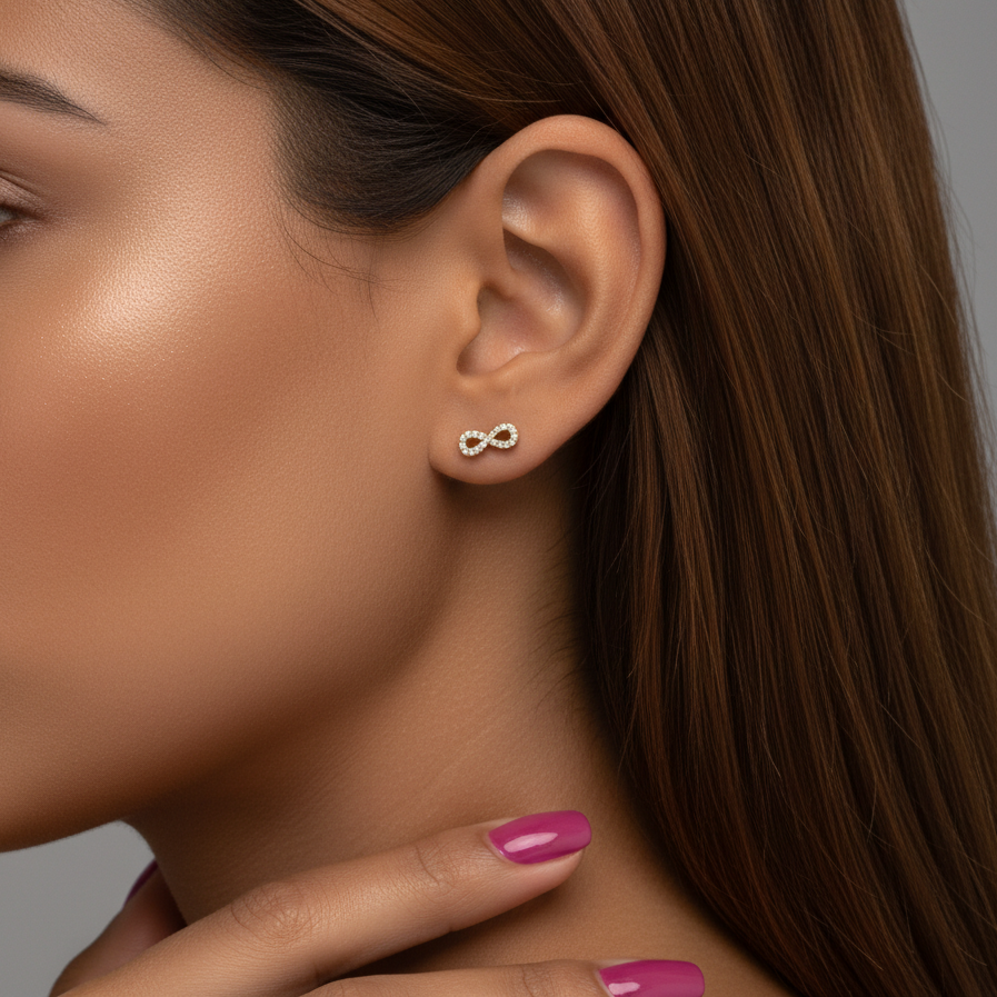 Pendientes Plata 925mls baño Oro 18 Kilates Infinito Circonitas blancas