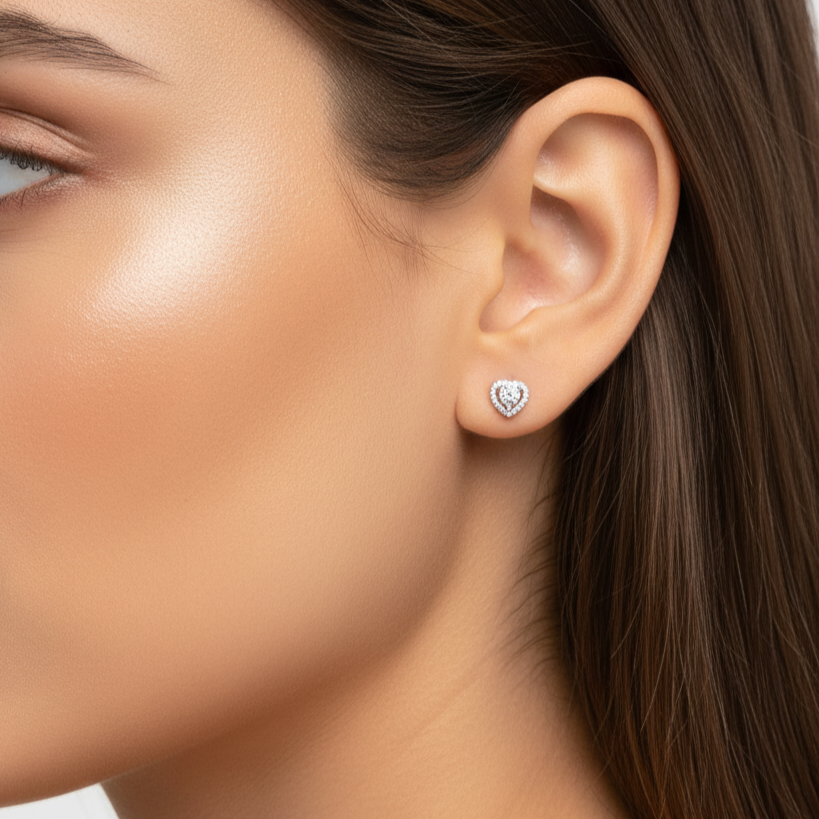 Pendientes Plata 925mls Corazón Circonitas blancas