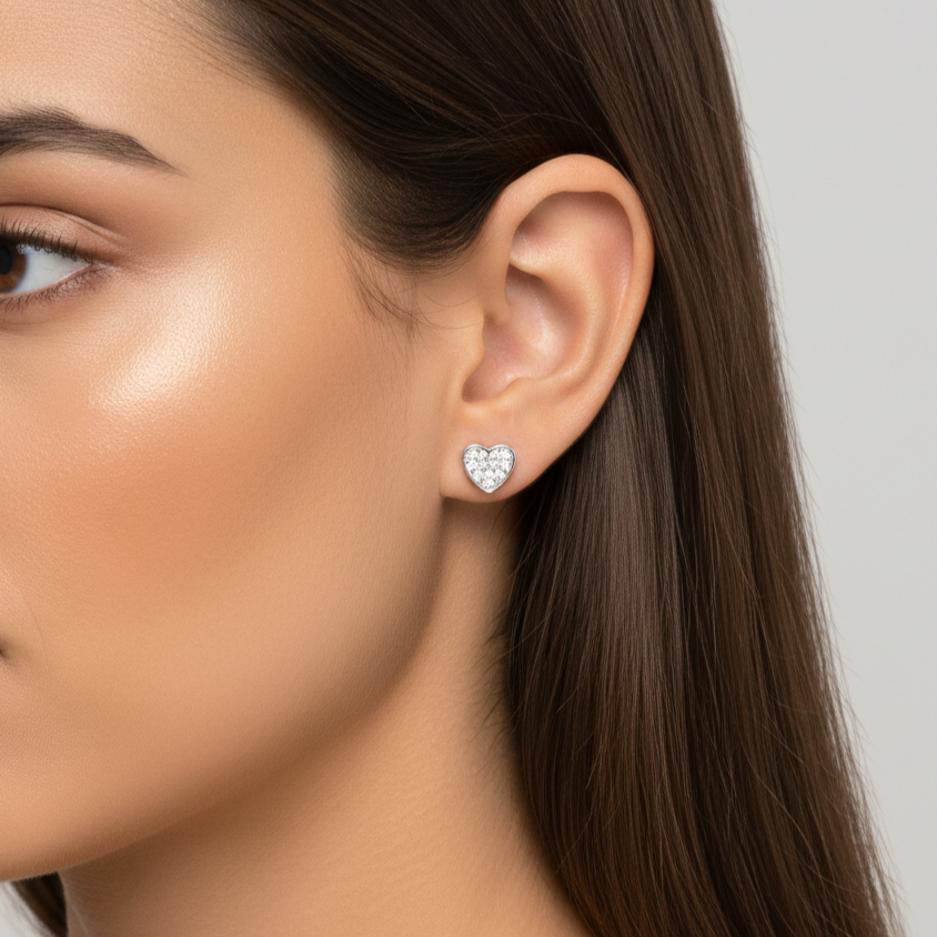 Pendientes Plata 925mls Corazón con 12 Circonitas blancas