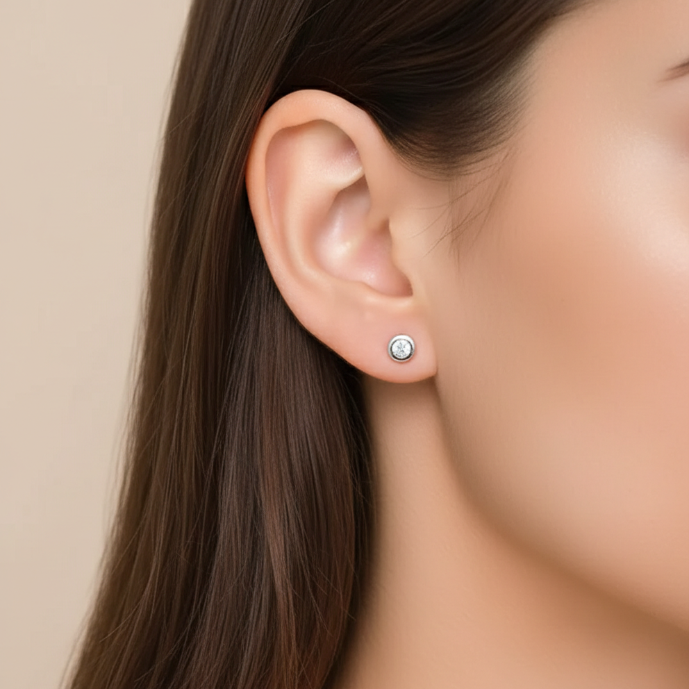 Pendientes Plata 925mls Botón Circonita blanca