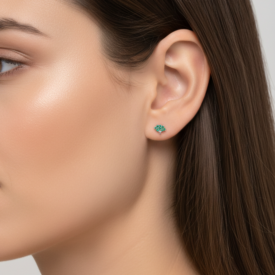 Pendientes Plata 925mls Árbol circonitas verde esmeralda