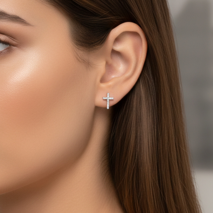 Pendientes Plata 925mls Cruz Circonitas blancas